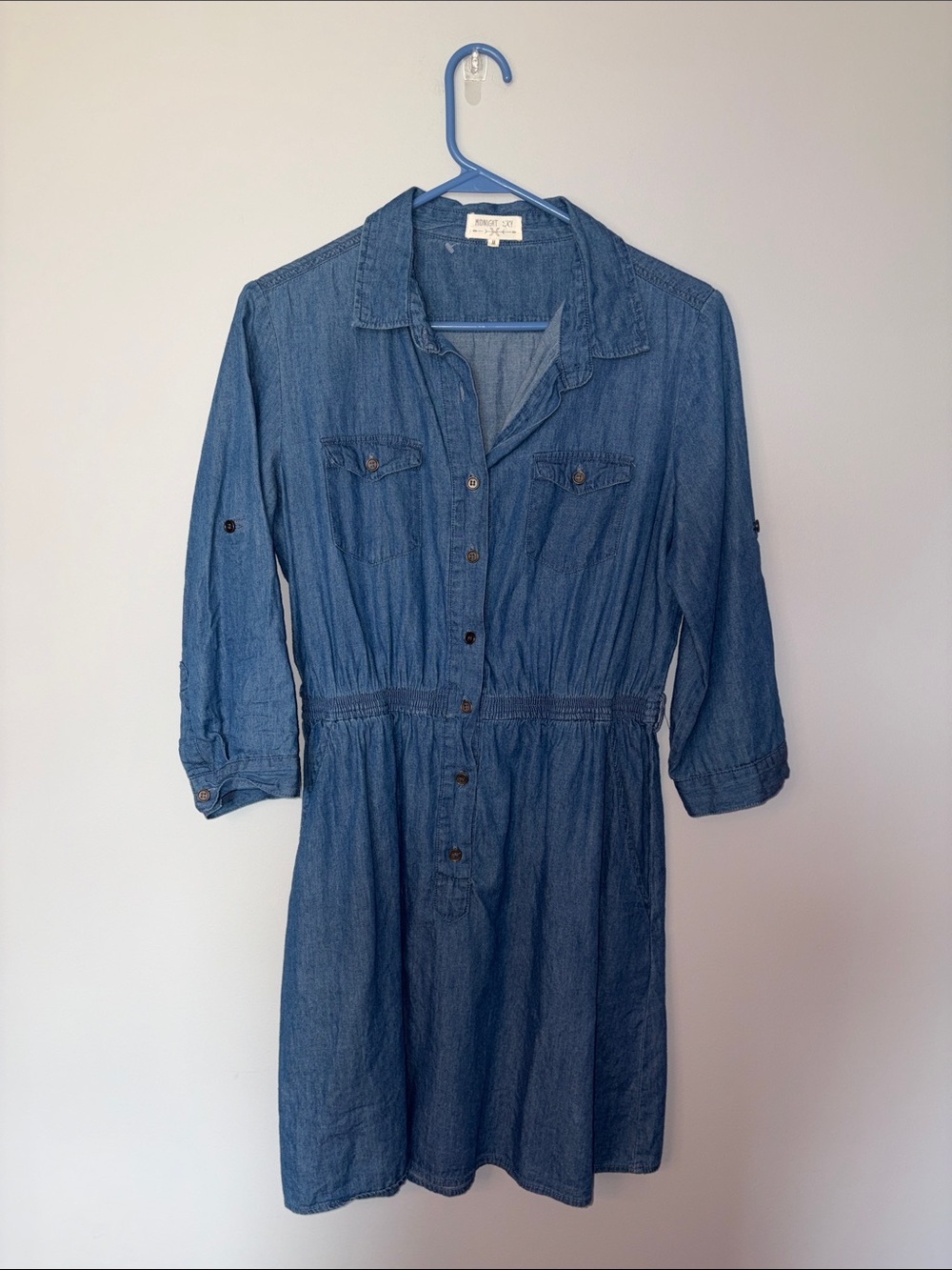 Women's Blue Long-Sleeve Denim Shirt Dress Medium